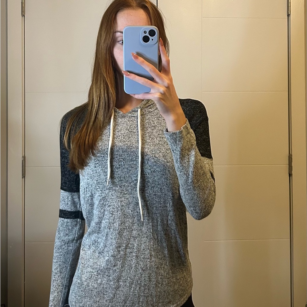 Gray and Black Women's Hoodie Top